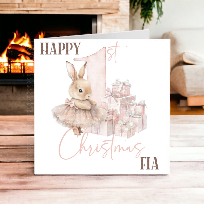 Baby's First Christmas  Bunny Ballerina Christmas Card