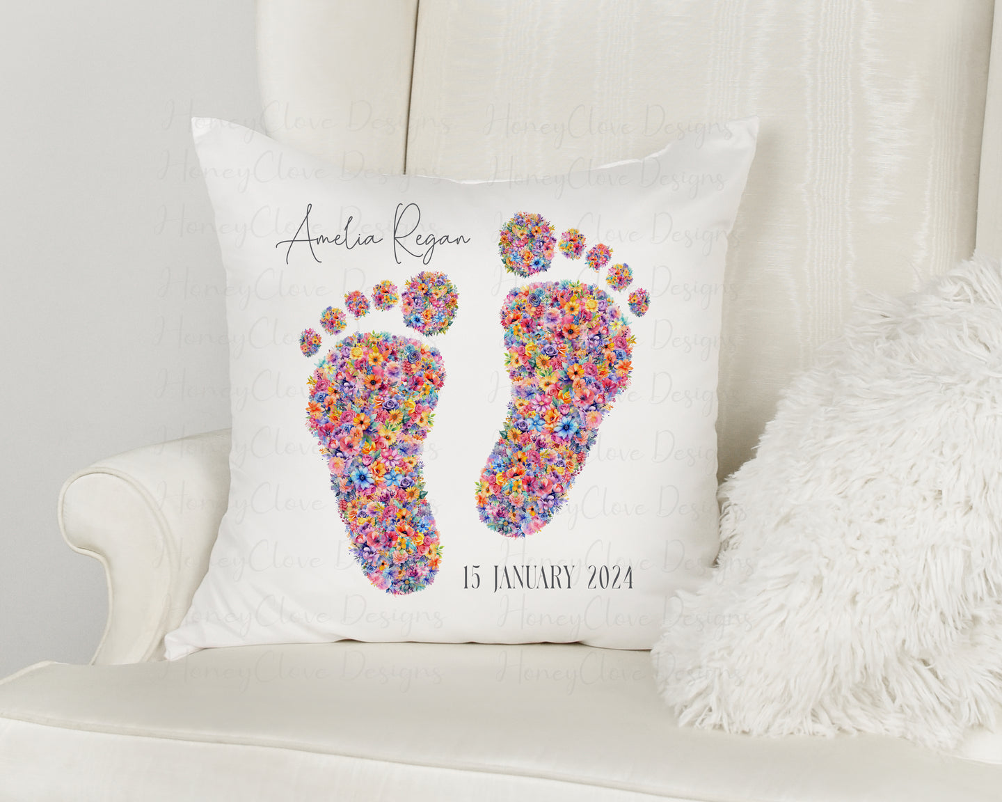 Floral Baby Footprints Cushion