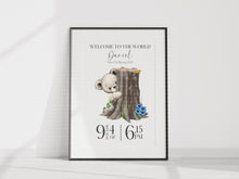 Load image into Gallery viewer, Day you were born UNFRAMED Bear Cub print A4 or A3
