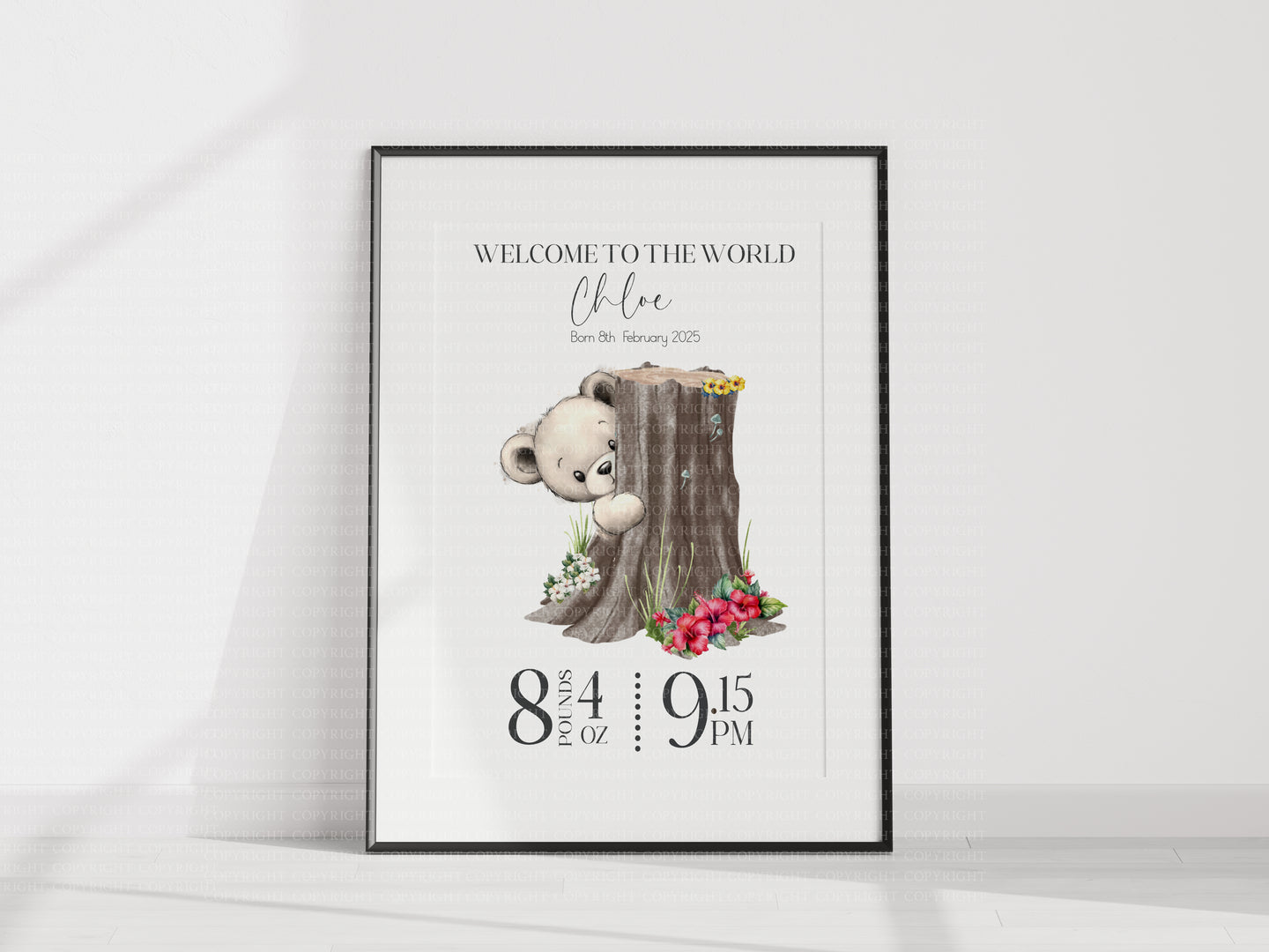 Day you were born UNFRAMED Bear Cub print A4 or A3