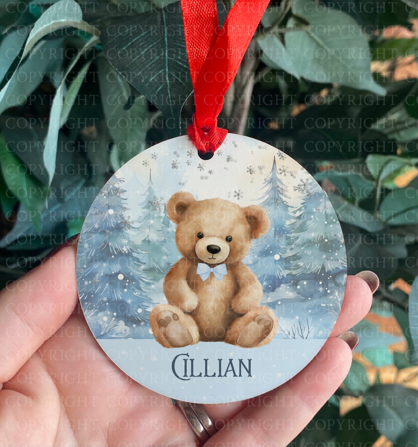 Teddy Bear Hanging Christmas Decoration - Blue or Pink