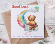 Load image into Gallery viewer, First day at school/preschool/montessori card  - Bear and rainbow
