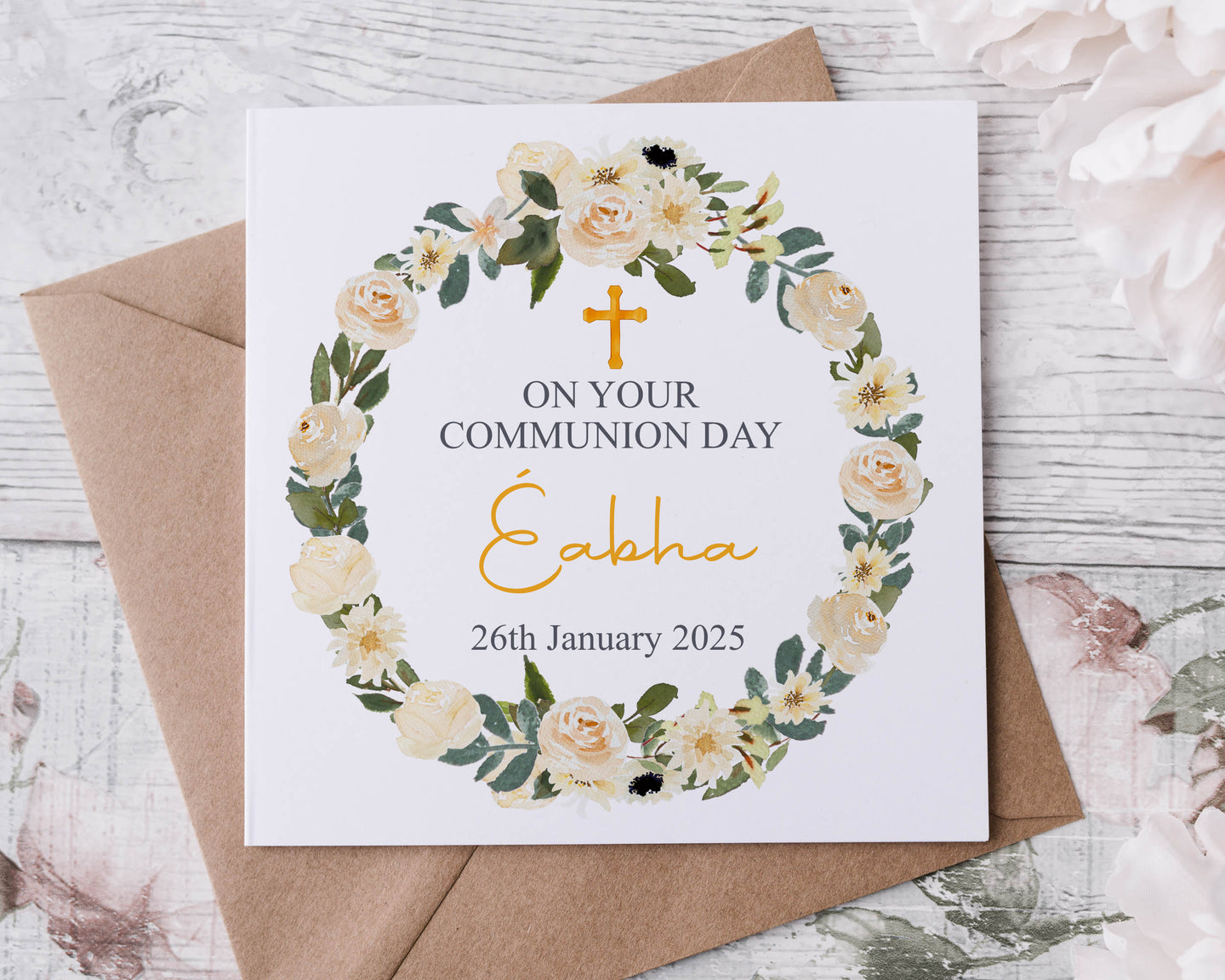 Beige & Gold  Communion/Confirmation Greeting Card