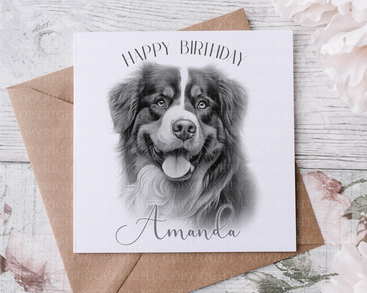 Sketch  Dog Birthday card - Bernese