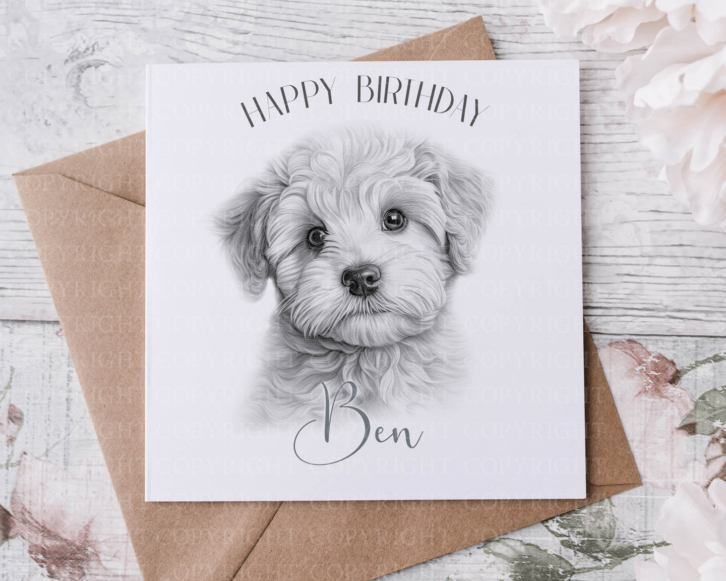 Sketch  Dog Birthday card - Bichon