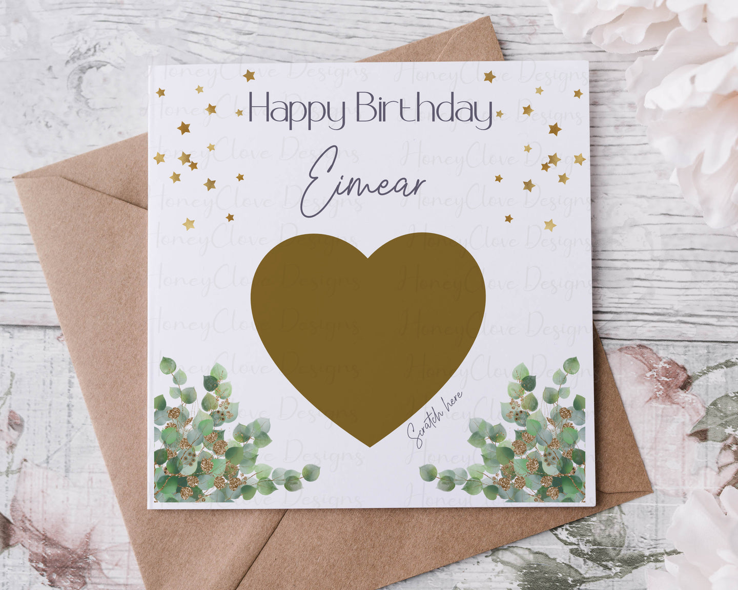 Birthday Scratch Card - green and gold