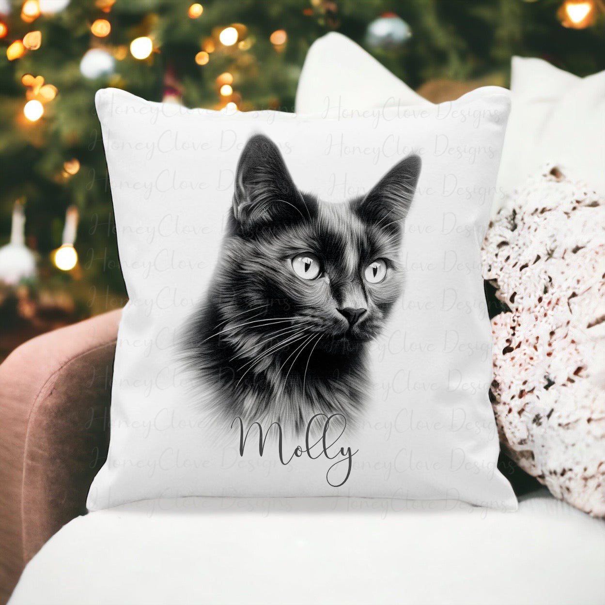 Sketch Art Black Cat Cushion