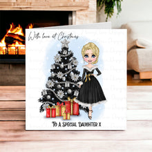 Load image into Gallery viewer, Christmas Dolly Greeting Card Black Dress
