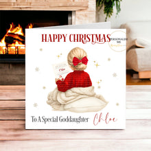 Load image into Gallery viewer, Personalised Christmas card design with blonde hair variant
