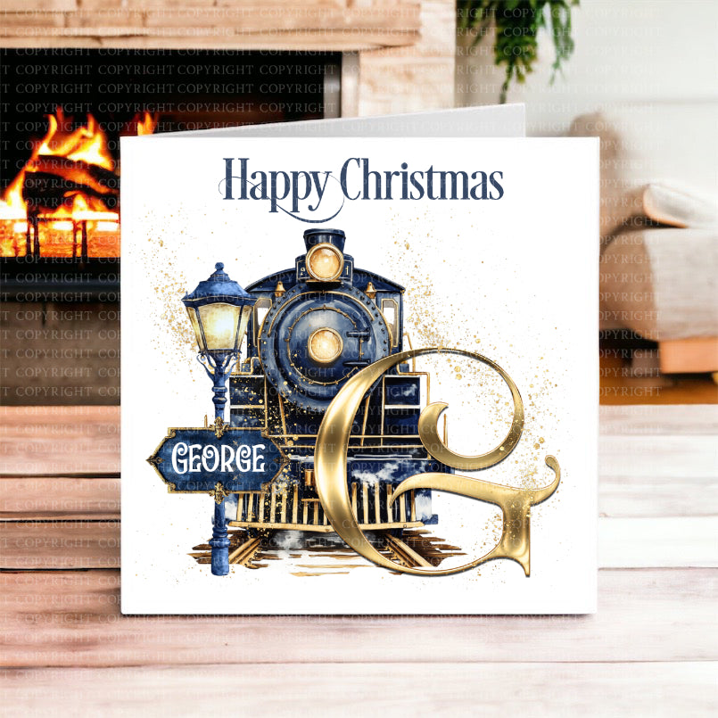 Polar Express Initial Navy - Christmas Card