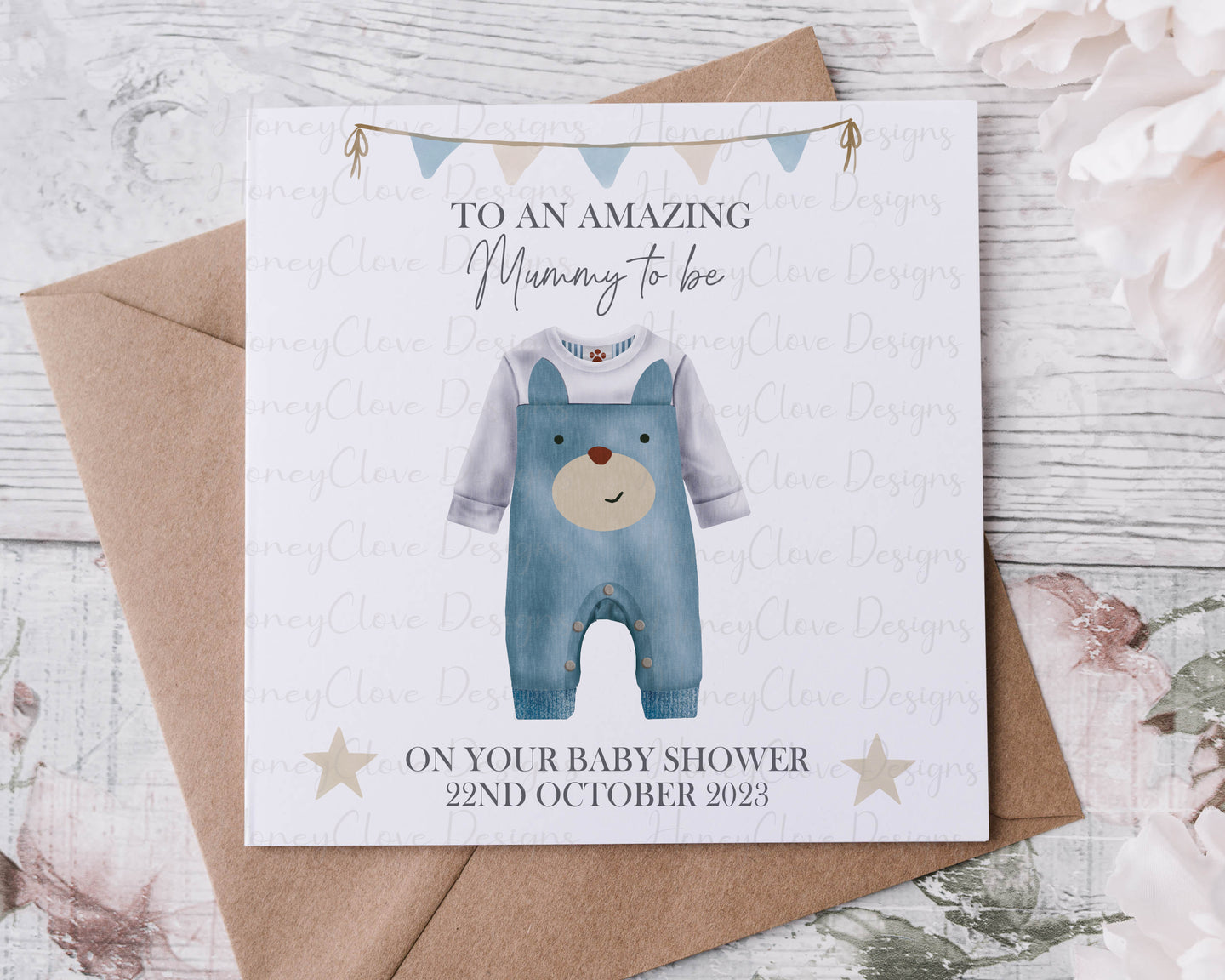 Baby Shower Card  - Blue/Brown BabyGro