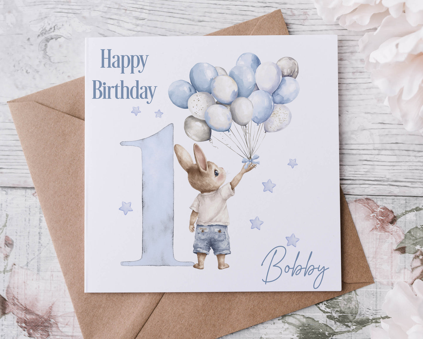 Baby Rabbit Birthday Card BLUE