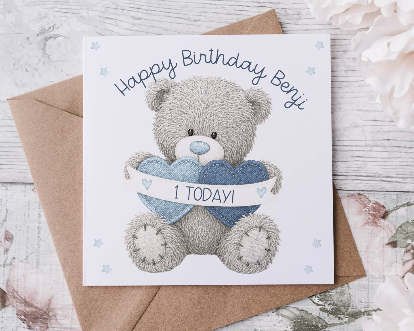 Birthday Bear Greeting Card - Blue
