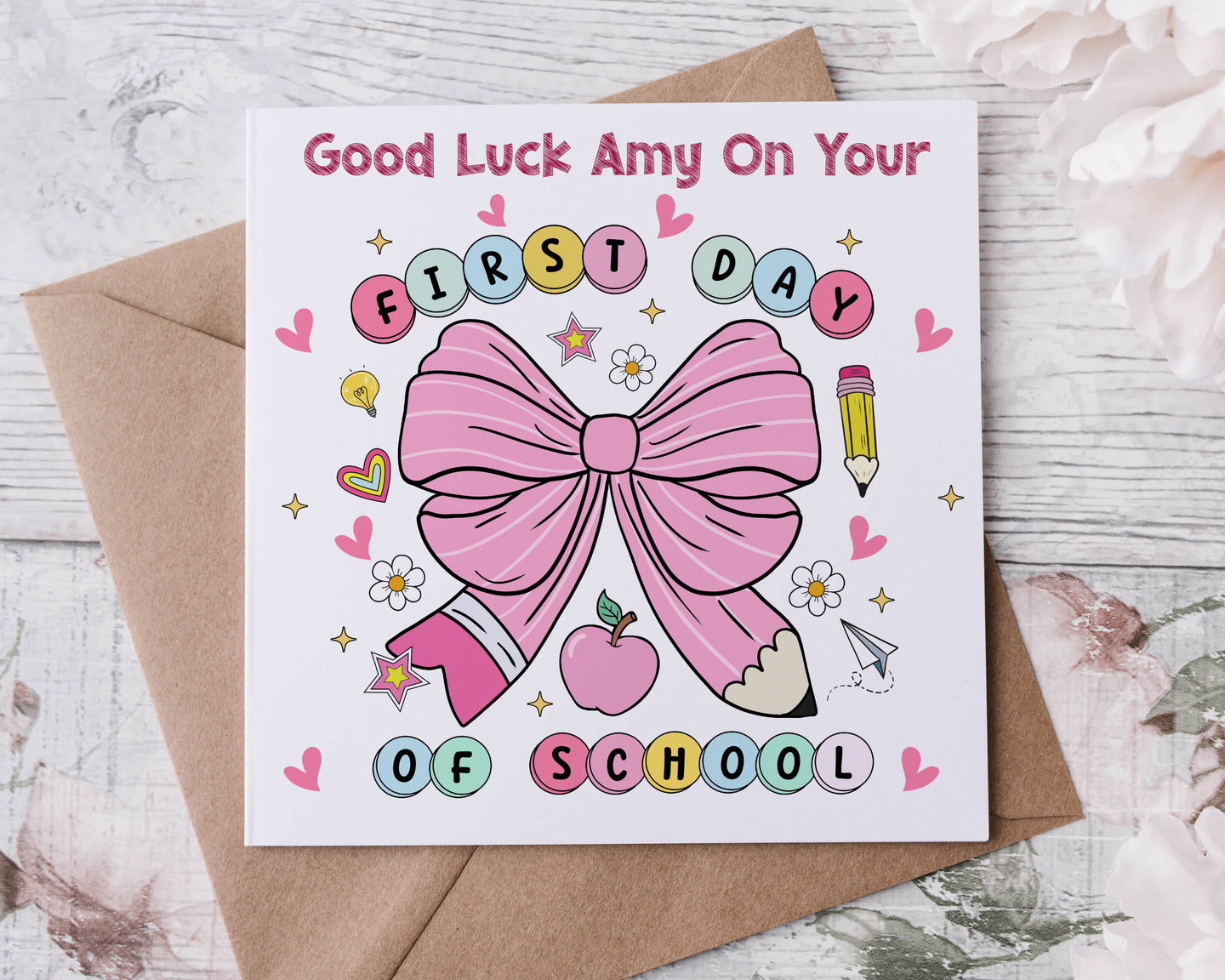 First day at school card  - Colourful Bow