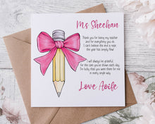 Load image into Gallery viewer, Bow Pencil Teacher/SNA Card - Multiple colours!
