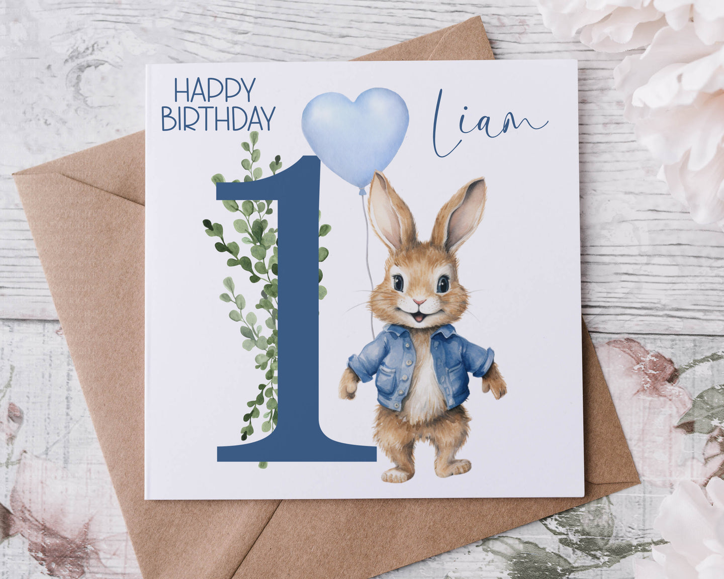 Blue Bunny  Birthday Card