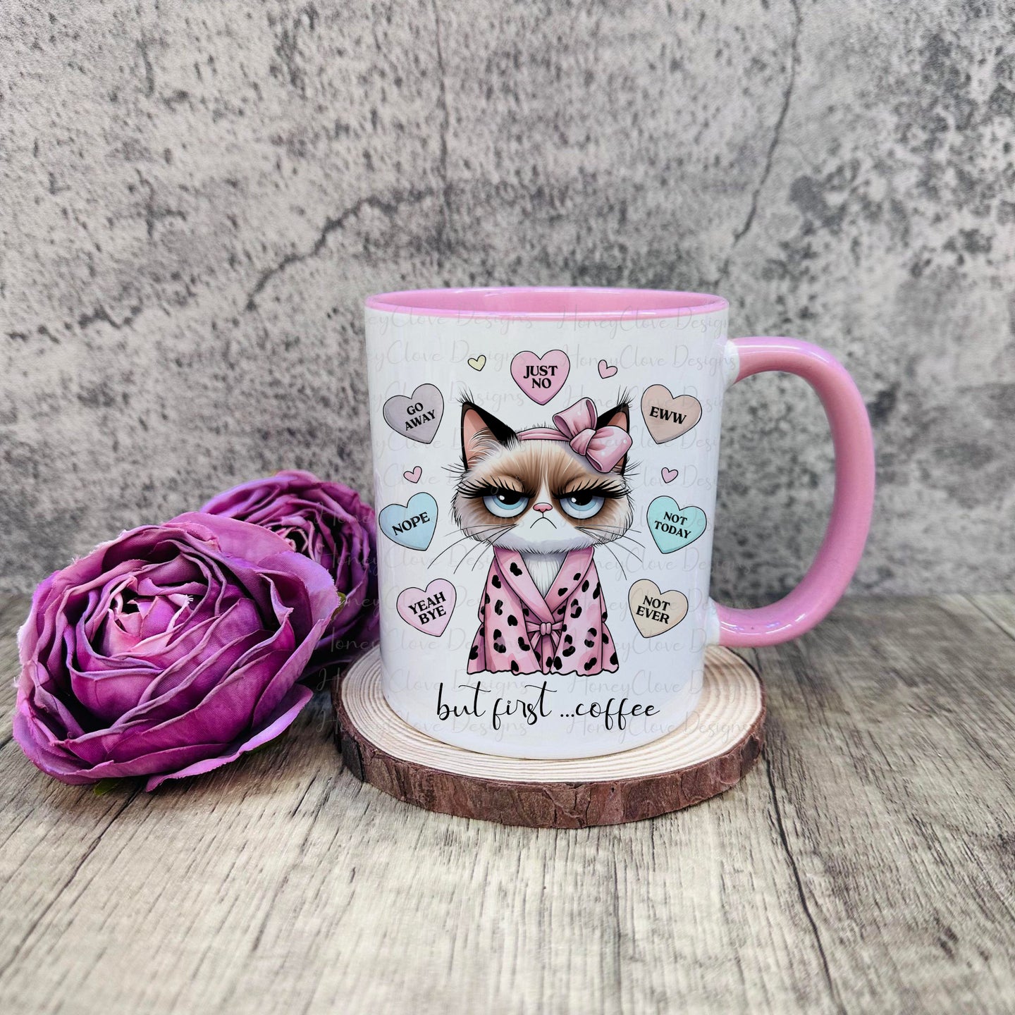 Grumpy Cat mug -  Pink Handle