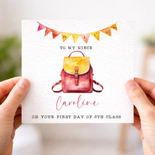 Load image into Gallery viewer, First day at school card  - pink backpack
