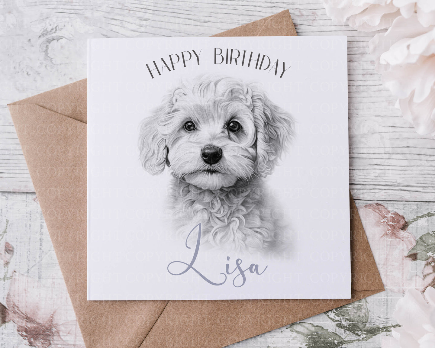 Sketch  Dog Birthday card - Cavachon