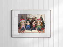 Load image into Gallery viewer, Chibi Fireplace Friends Christmas A4 Unframed Print
