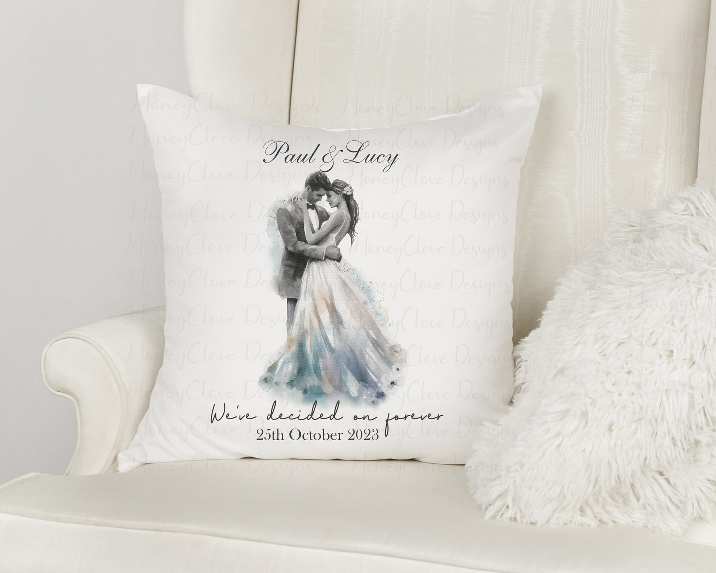 Watercolour Wedding Couple Cushion