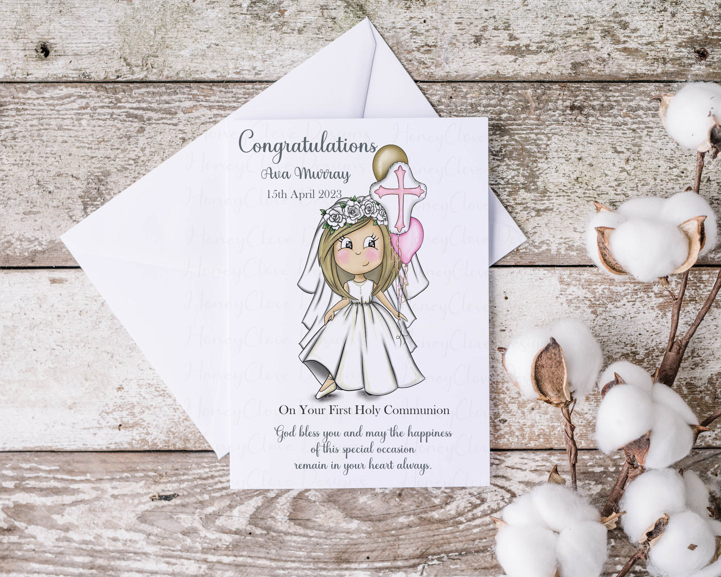 First Holy Communion Cute Cartoon Card