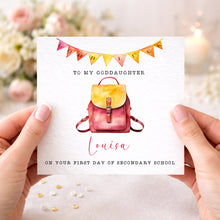 Load image into Gallery viewer, First day at school card  - pink backpack
