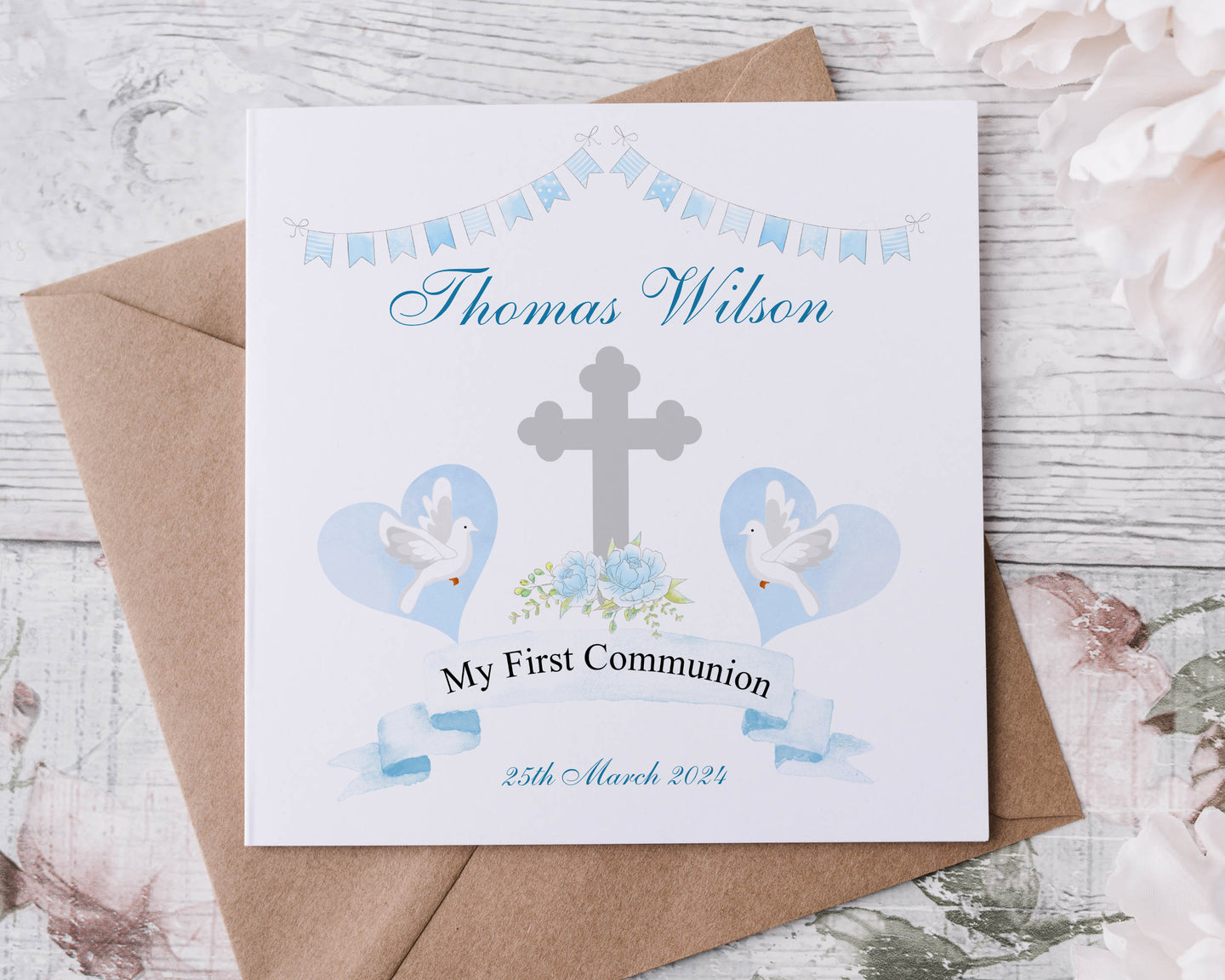 Blue Doves Communion Greeting Card