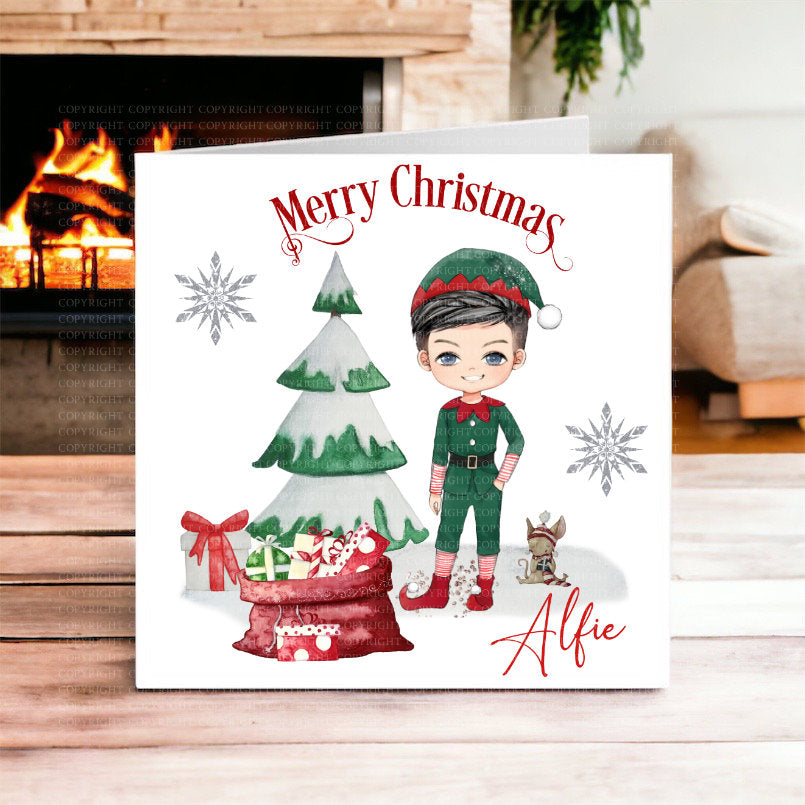 Boy Elf Christmas Card