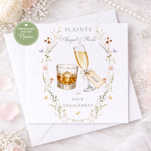 Load image into Gallery viewer, Personalised wedding card featuring elegant drinks illustration and floral border
