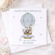 Load image into Gallery viewer, First Birthday Card- Hot Air Balloon Safari
