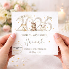 Load image into Gallery viewer, Farm Animals Baby Shower Card, Personalised 2026 Due Date
