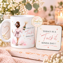 Load image into Gallery viewer, Matching mug and coaster gift set featuring the 'Today is a Fuck It Kinda Day' design
