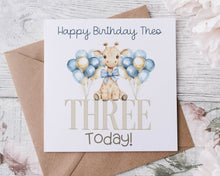 Load image into Gallery viewer, Baby Giraffe  Birthday Card- Age 1-3 BLUE
