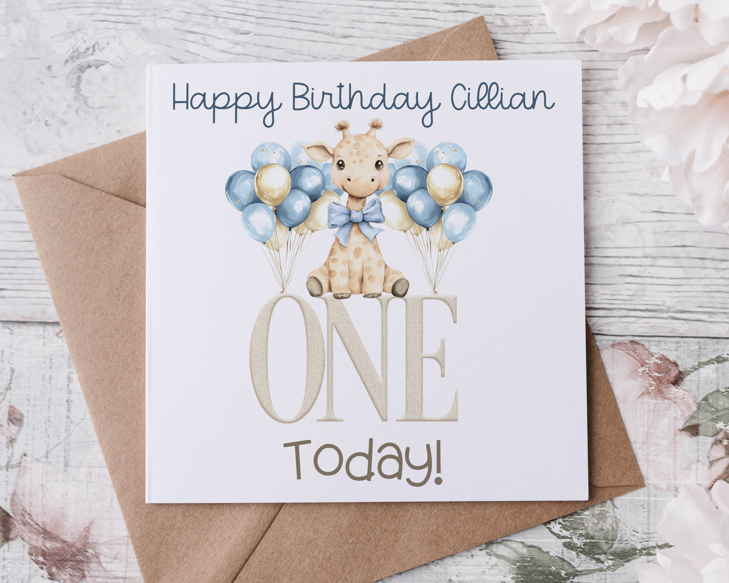 Baby Giraffe  Birthday Card- Age 1-3 BLUE