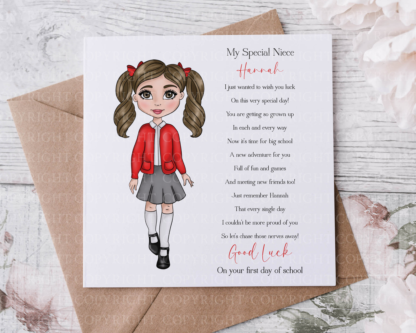 First day at school card  - School Girl