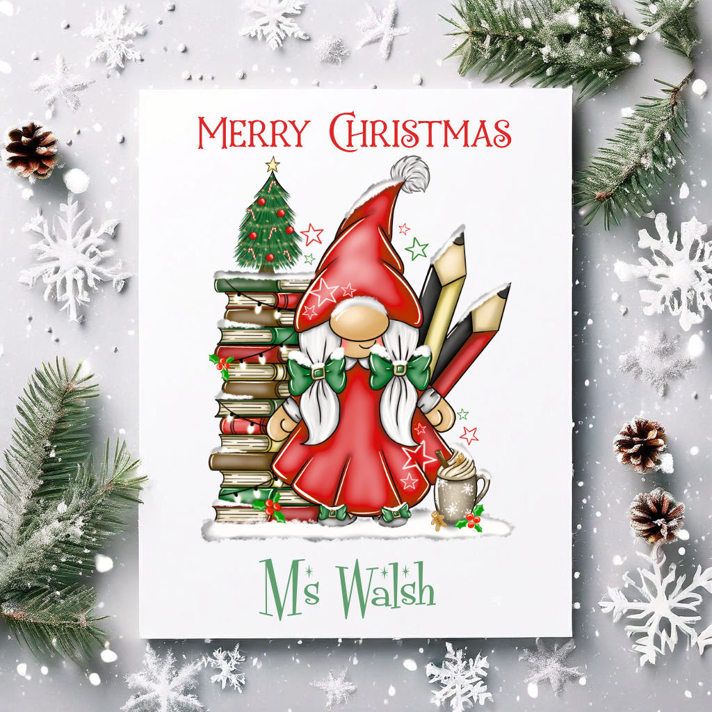 Teacher Gonk Christmas Card Female