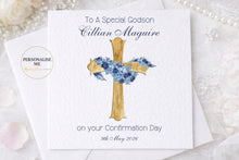 Load image into Gallery viewer, Gold Cross Confirmation Card - Blue

