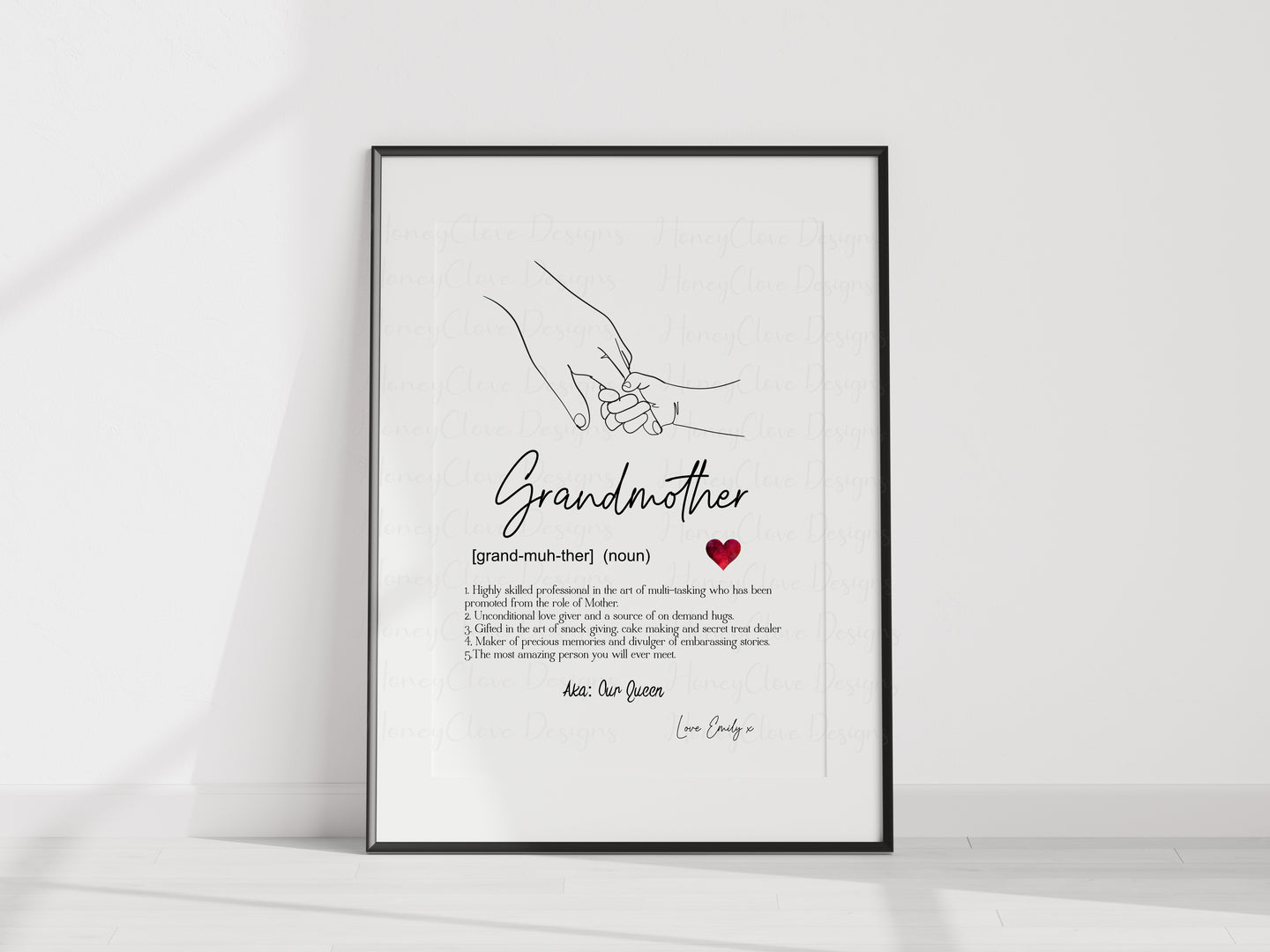 Grandmother Definition A4 UNFRAMED PRINT Hands