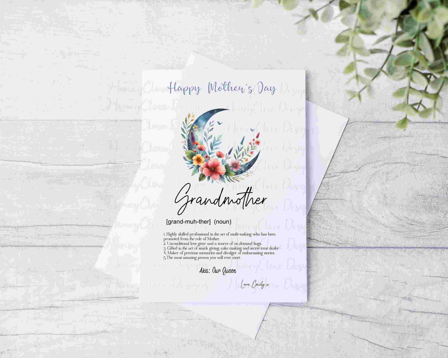 Grandmother Definition Greeting Card - Floral Moon