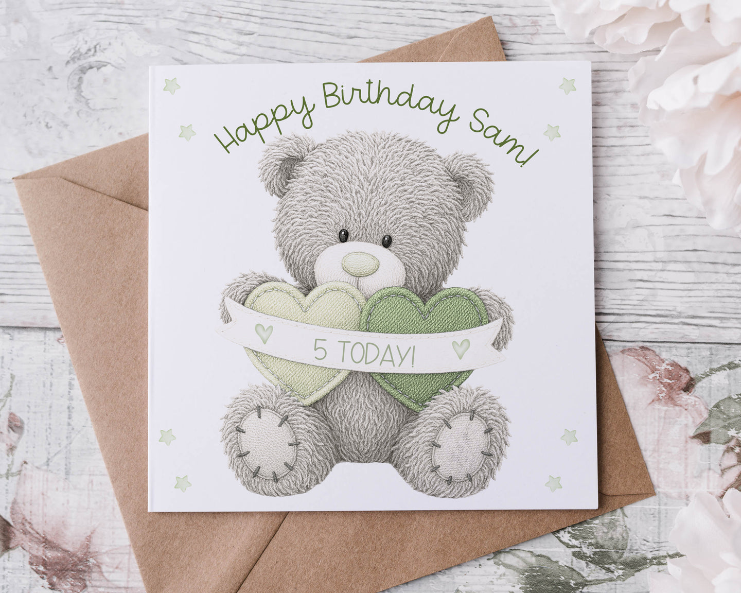 Birthday Bear Greeting Card - Green