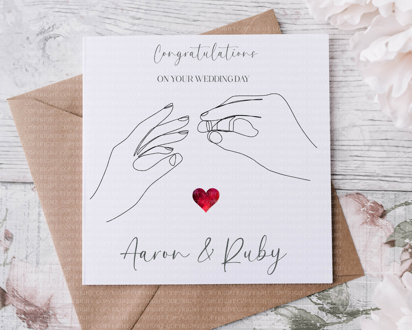 Line Art Hands Wedding Card