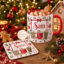 Load image into Gallery viewer, Matching personalised festive Christmas mug and coaster
