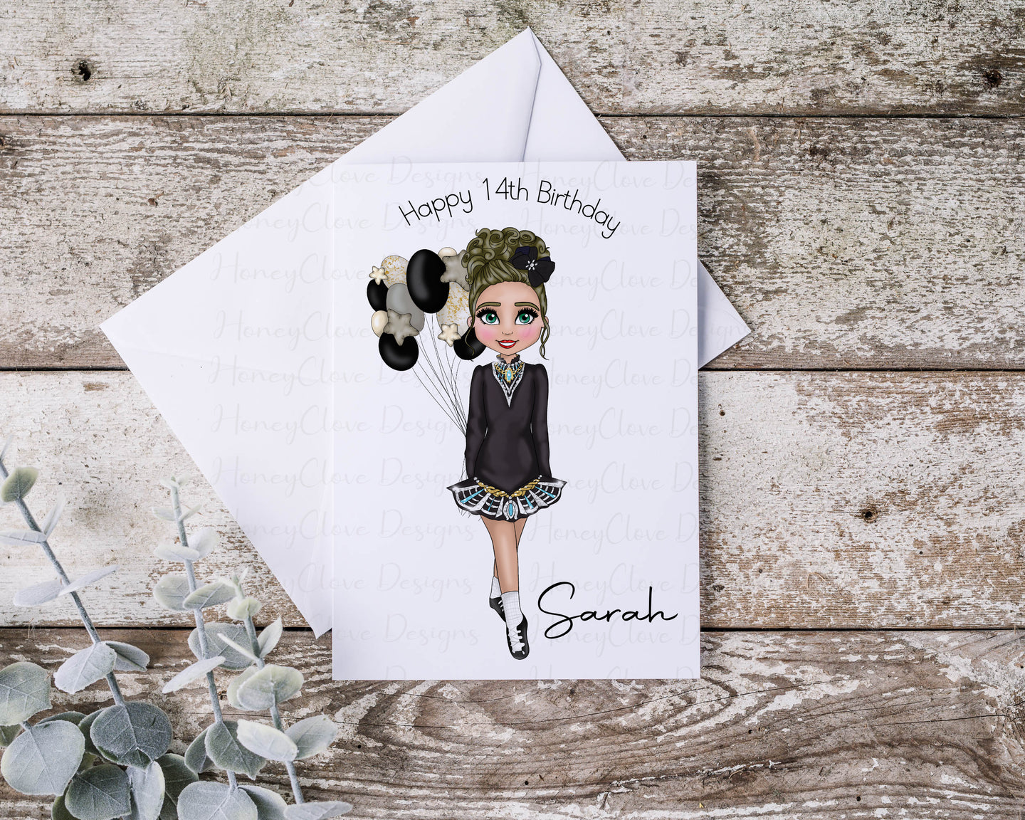 Irish Dancer Birthday Card - Black dress