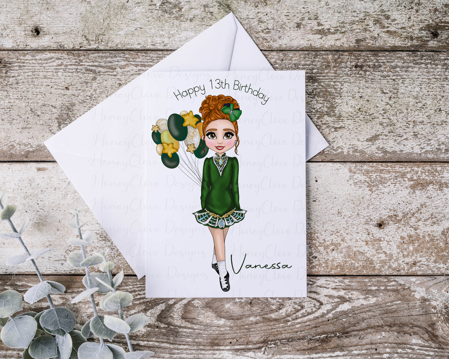 Irish Dancer Birthday Card - Green dress