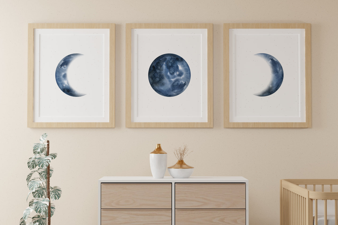 Moon Set of 3 A4 Prints BLUE