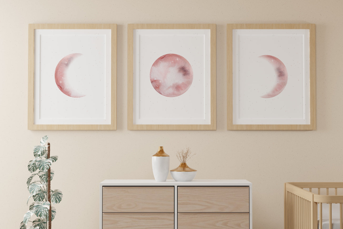 Moon Set of 3 A4 Prints PINK