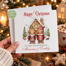 Load image into Gallery viewer, Personalised Mum and Dad Christmas card lifestyle mockup
