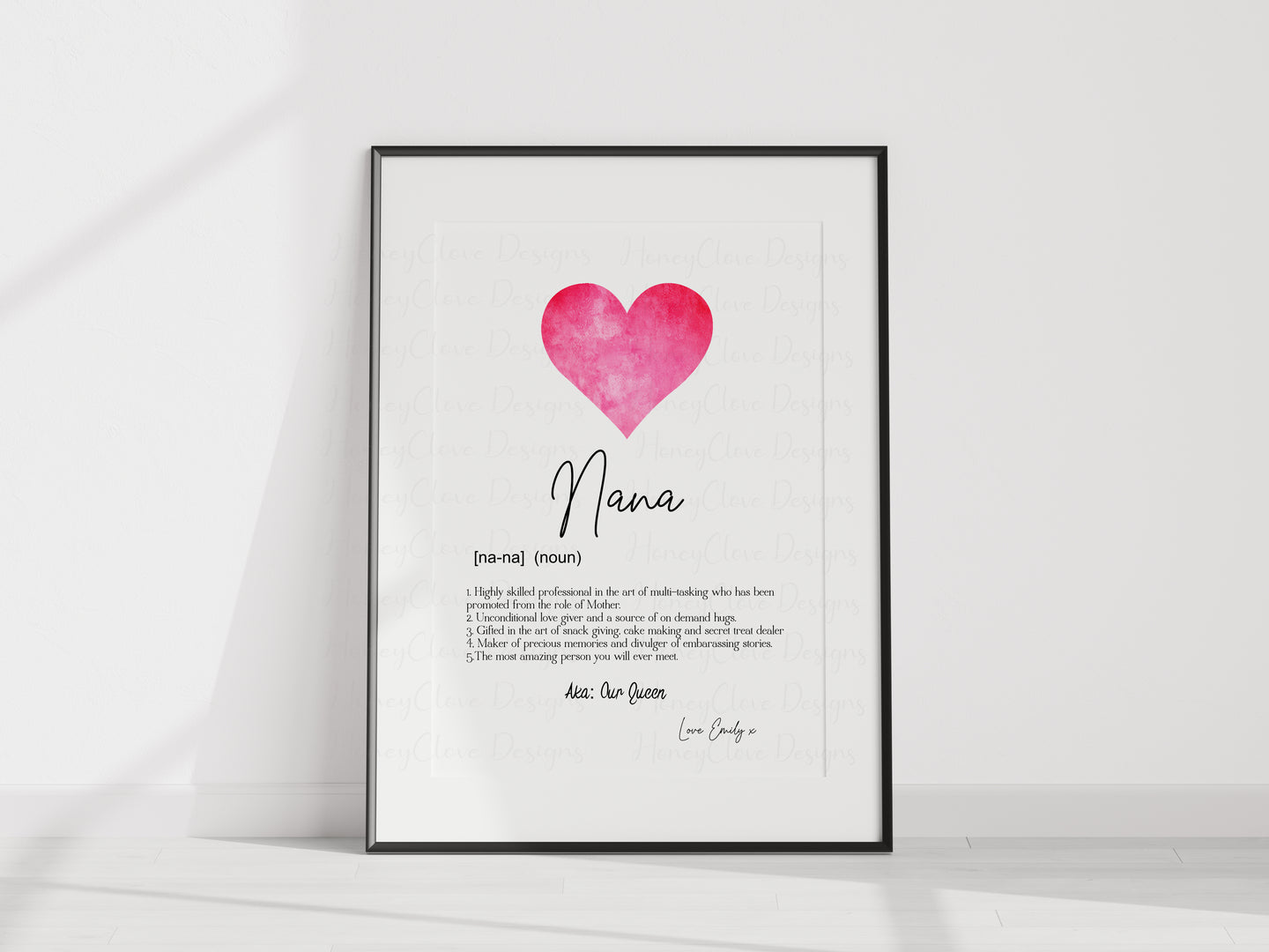 Nana Definition A4 UNFRAMED PRINT Heart