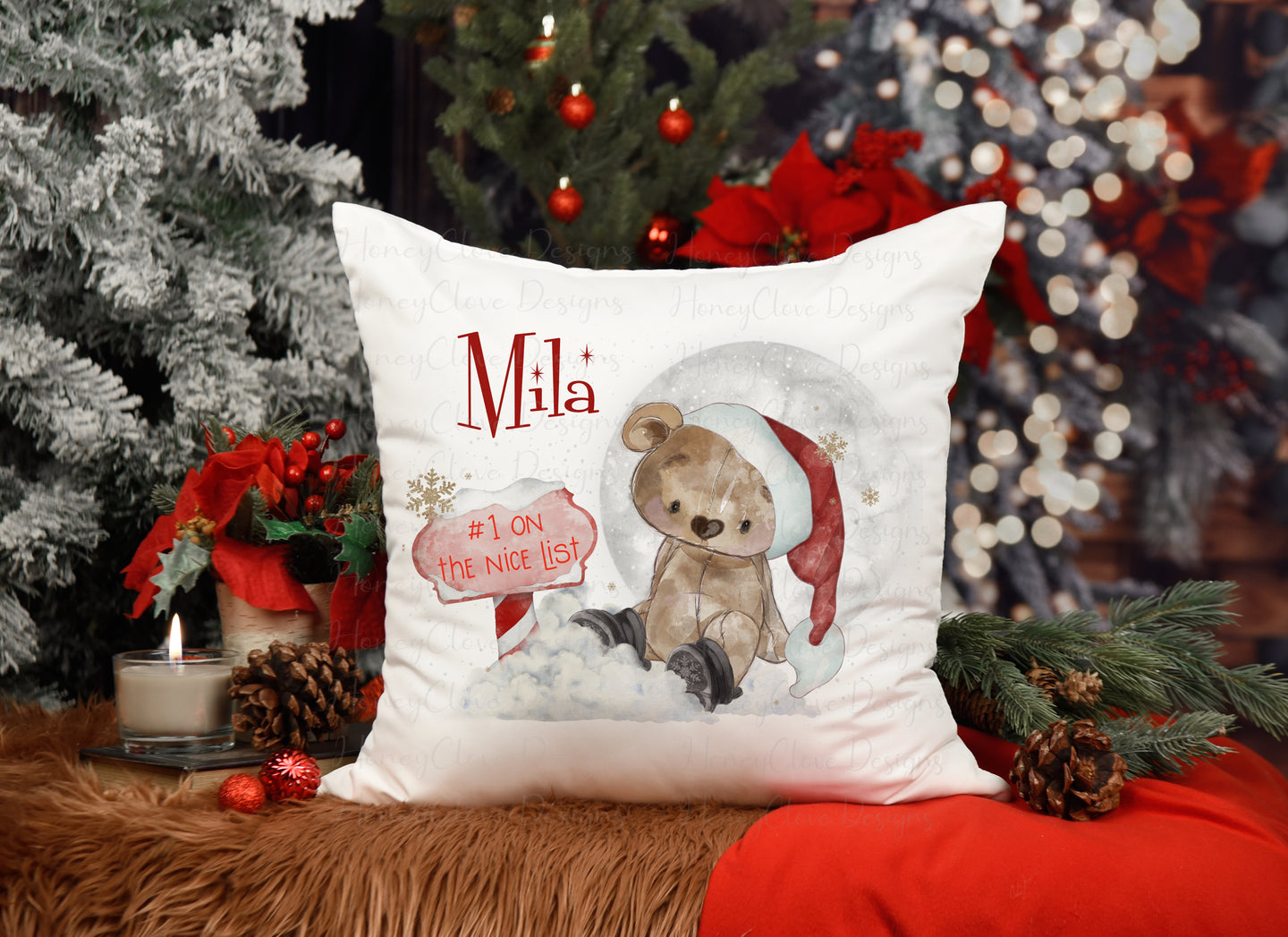 Nice List Christmas Bear Cushion